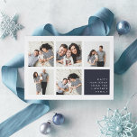 Modern Collage | Hanukkah Photo Card<br><div class="desc">Modern Hanukkah photo collage card features five square photos  in a grid layout,  with your personal holiday message and names in white on dark navy blue at the lower right. Simple and minimal Hanukkah design that shows off your favourite photos.</div>