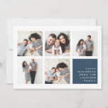 Modern Collage | Hanukkah Photo Card<br><div class="desc">Modern Hanukkah photo collage card features five square photos arranged in a grid layout,  with your personal holiday message and names in white on light smoky navy blue at the lower right. A simple and minimal Hanukkah design that shows off your favourite photos.</div>
