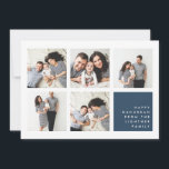 Modern Collage | Hanukkah Photo Card<br><div class="desc">Modern Hanukkah photo collage card features five square photos arranged in a grid layout,  with your personal holiday message and names in white on light smoky navy blue at the lower right. A simple and minimal Hanukkah design that shows off your favourite photos.</div>