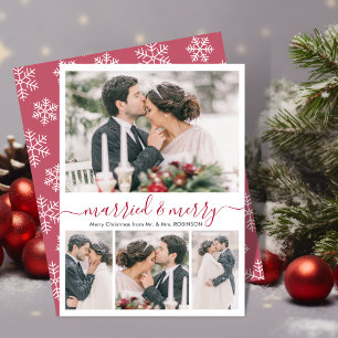 Modern Collage Married and Merry Christmas Card