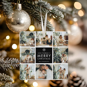 Modern Collage “Merry Christmas” Multi Photo Ceramic Ornament