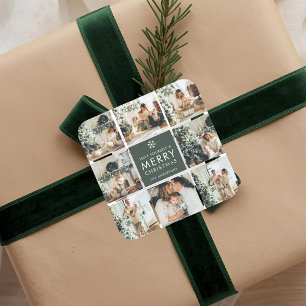 Modern Collage “Merry Christmas” Multi Photo Square Sticker