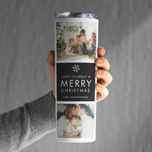 Modern Collage “Merry Christmas” Multi Photo Thermal Tumbler