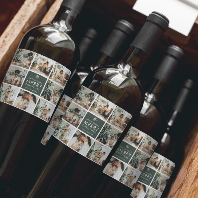 Modern Collage “Merry Christmas” Multi Photo  Wine Label (Creator Uploaded)