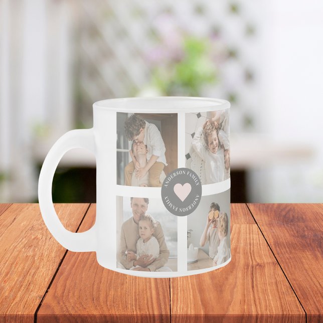 Modern Collage Personalised Family Photo Gift Frosted Glass Coffee Mug (Creator Uploaded)