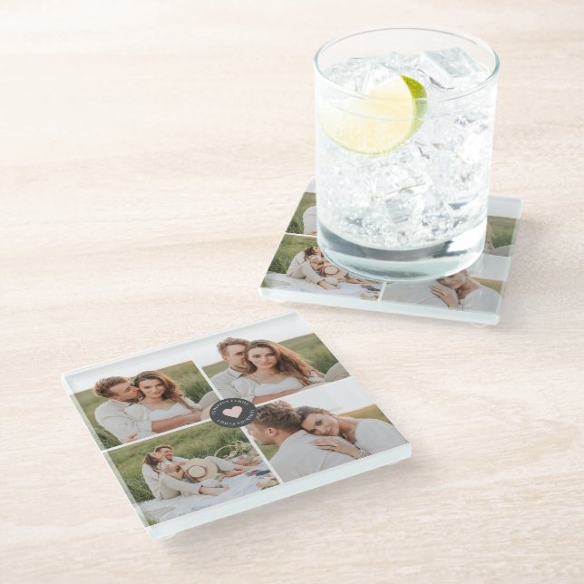 Modern Collage Personalised Family Photo Gift Glass Coaster (Angled)