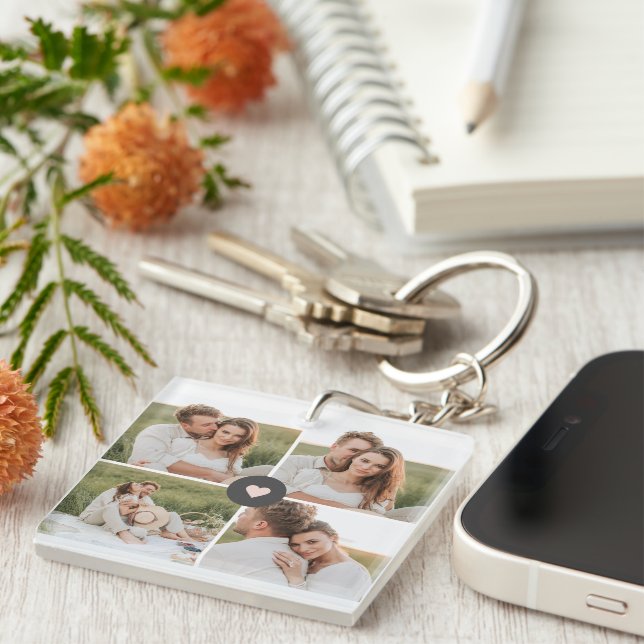 Modern Collage Personalised Family Photo Gift Key Ring (Front Right)