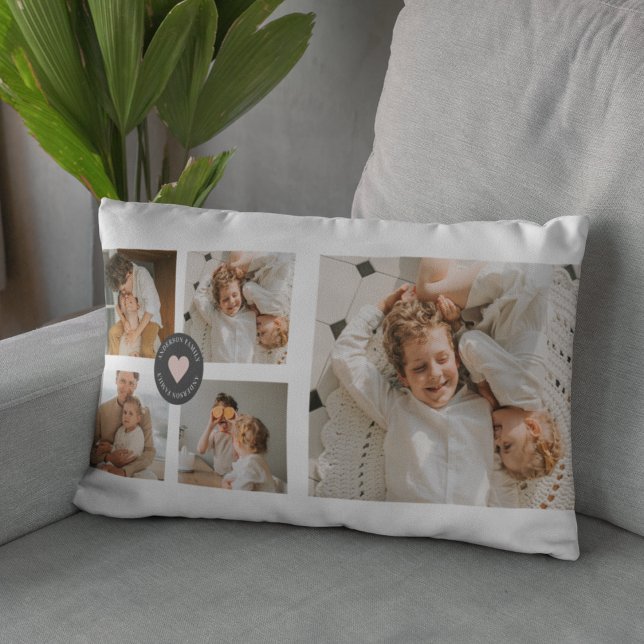 Modern Collage Personalised Family Photo Gift Lumbar Cushion (Creator Uploaded)