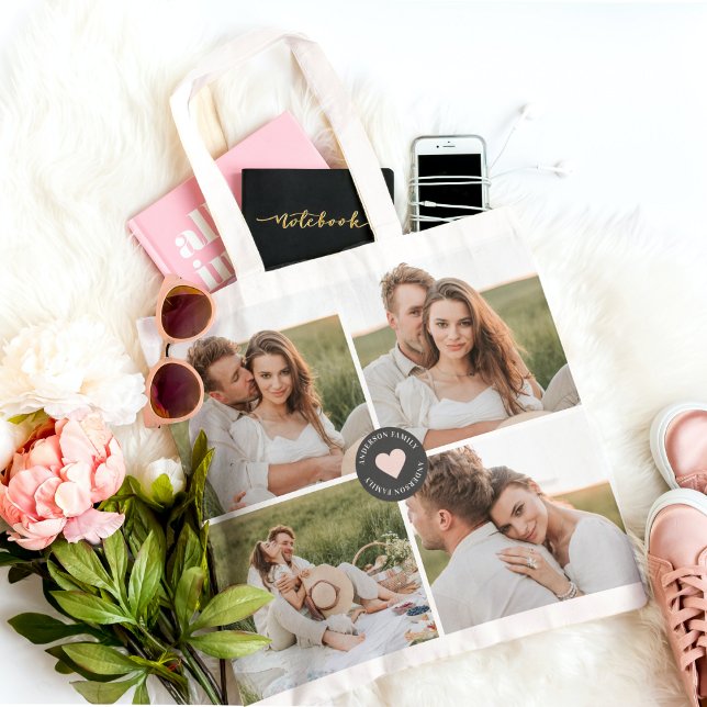 Modern Collage Personalised Family Photo Gift Tote Bag (Creator Uploaded)