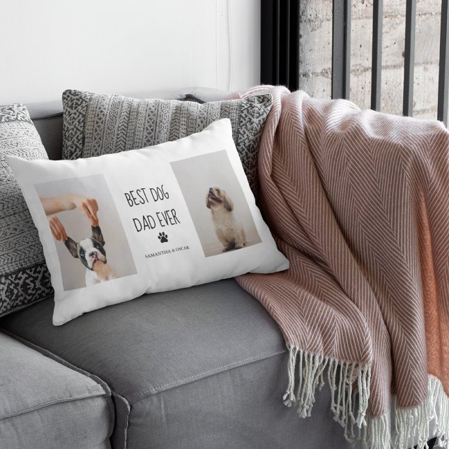 Modern Collage Photo Best Dad Dog Ever Lumbar Cushion (Creator Uploaded)