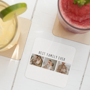 Modern Collage Photo & Best Family Ever Best Gift Square Paper Coaster