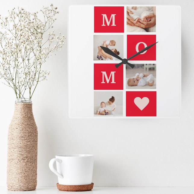 Modern Collage Photo & Best Mum Ever Gift Square Wall Clock (Creator Uploaded)