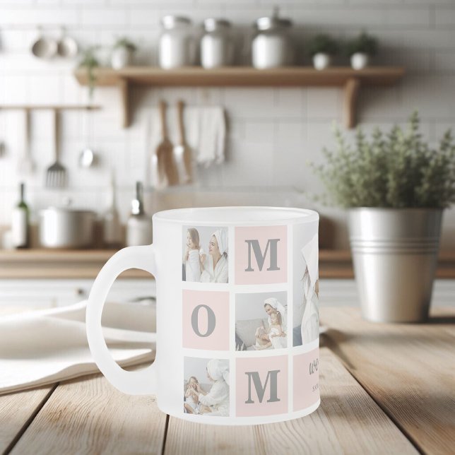 Modern Collage Photo Best Mum Ever Pink Gift Frosted Glass Coffee Mug (Creator Uploaded)