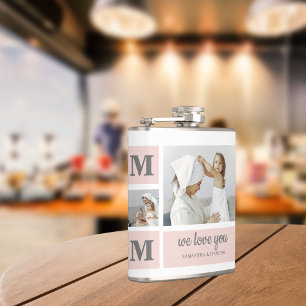 Modern Collage Photo Best Mum Ever Pink Gift Hip Flask