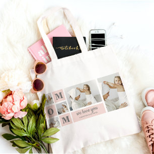 Modern Collage Photo Best Mum Ever Pink Gift Tote Bag