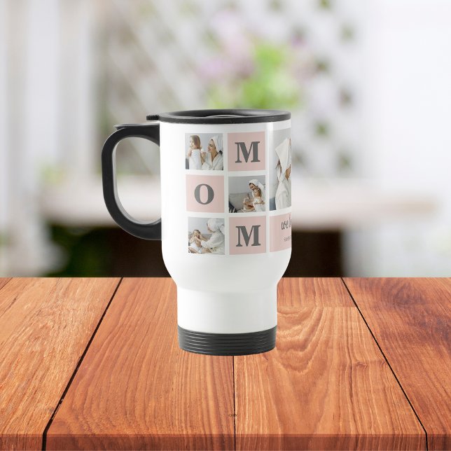 Modern Collage Photo Best Mum Ever Pink Gift Travel Mug (Creator Uploaded)