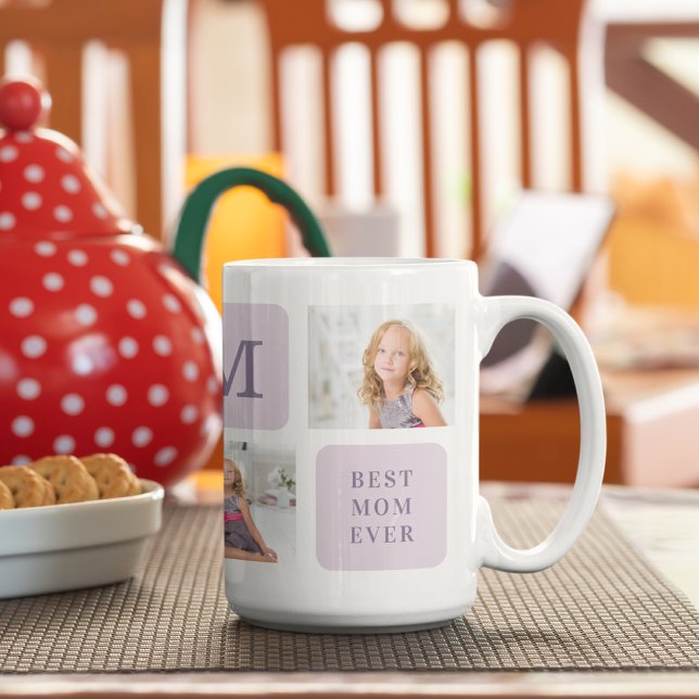 Modern Collage Photo Best Mum Ever Purple Gift Coffee Mug (Creator Uploaded)