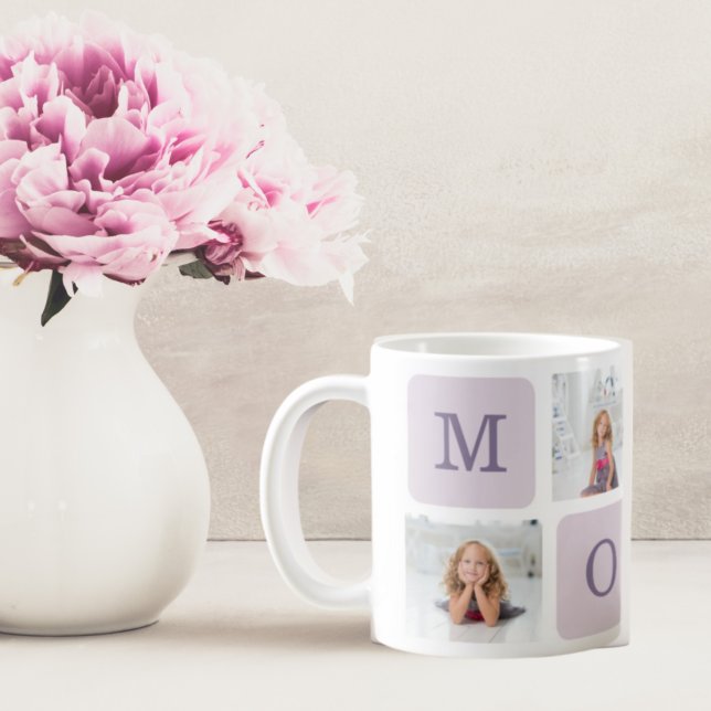 Modern Collage Photo Best Mum Ever Purple Gift Coffee Mug (Creator Uploaded)