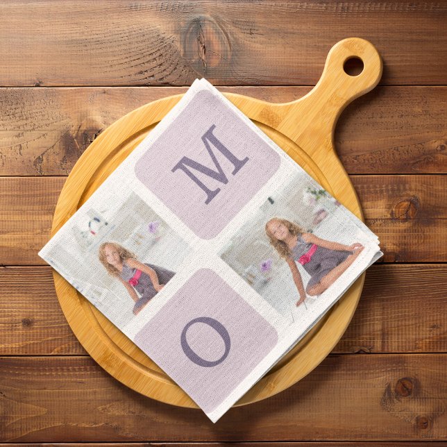 Modern Collage Photo Best Mum Ever Purple Gift Tea Towel (Creator Uploaded)