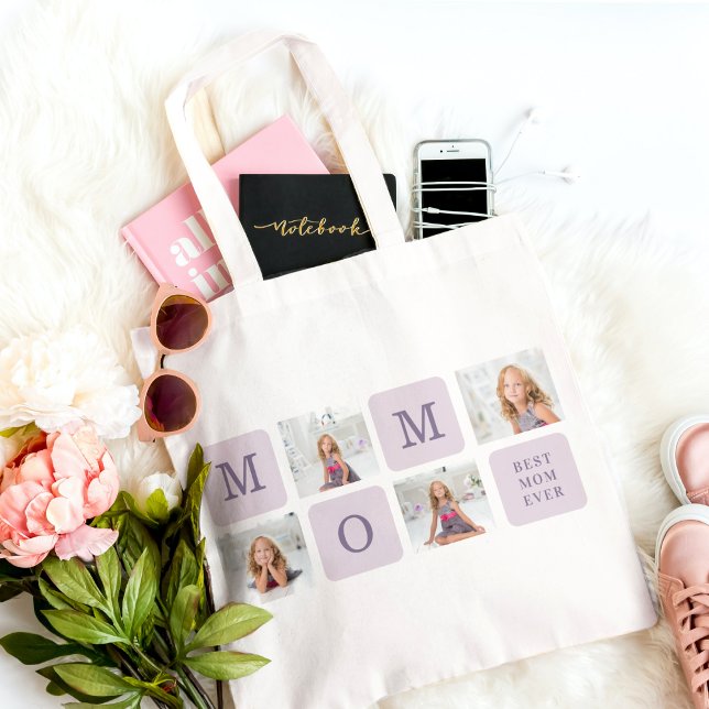 Modern Collage Photo Best Mum Ever Purple Gift Tote Bag (Creator Uploaded)
