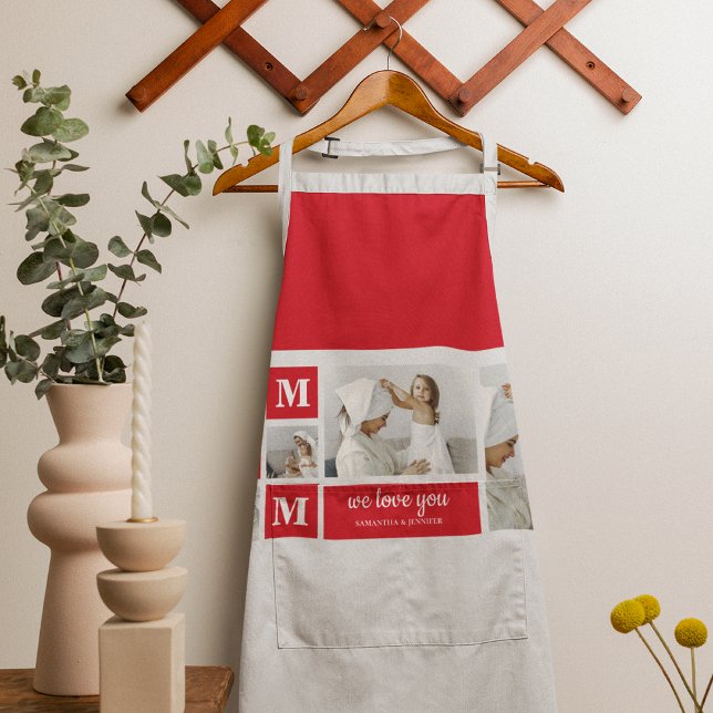 Modern Collage Photo Best Mum Ever Red Gifts Apron (Creator Uploaded)