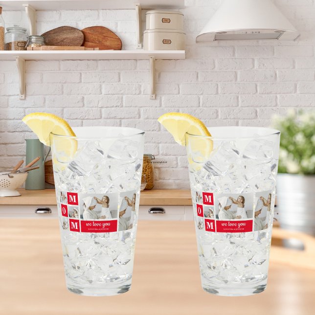 Modern Collage Photo Best Mum Ever Red Gifts Glass (Creator Uploaded)