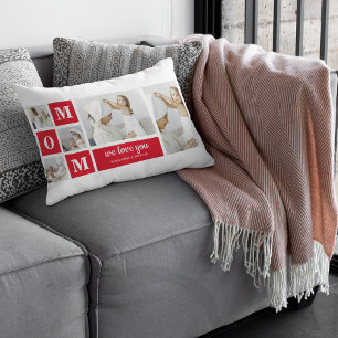 Modern Collage Photo Best Mum Ever Red Gifts Lumbar Cushion