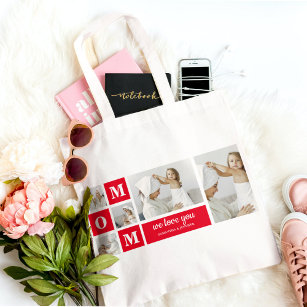 Modern Collage Photo Best Mum Ever Red Gifts Tote Bag