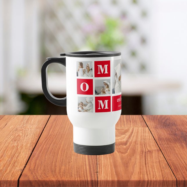 Modern Collage Photo Best Mum Ever Red Gifts Travel Mug (Creator Uploaded)