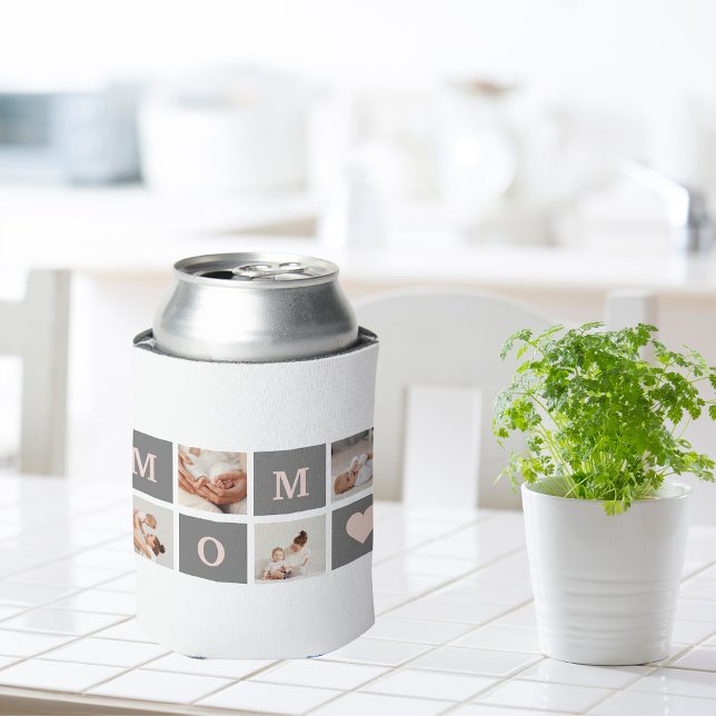 Modern Collage Photo Best Mum  Pink & Grey Gift Can Cooler (Creator Uploaded)