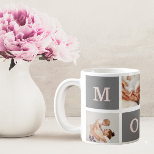 Modern Collage Photo Best Mum Pink & Grey Gift Coffee Mug