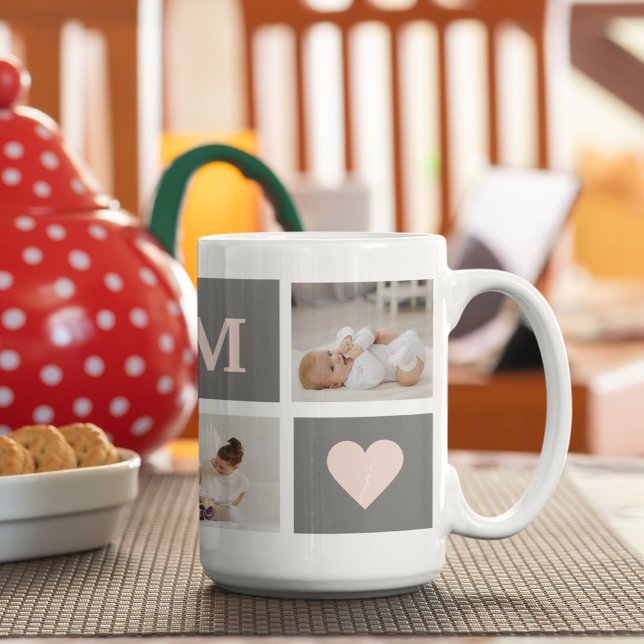 Modern Collage Photo Best Mum  Pink & Grey Gift Coffee Mug (Creator Uploaded)