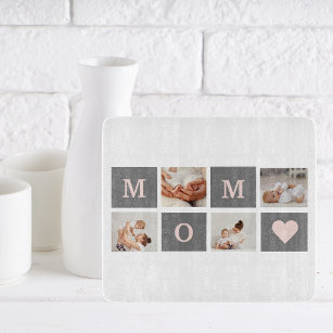 Modern Collage Photo Best Mum  Pink & Grey Gift Cutting Board