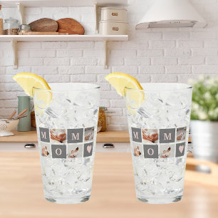 Modern Collage Photo Best Mum  Pink & Grey Gift Glass