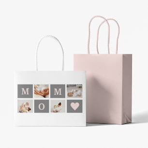 Modern Collage Photo Best Mum Pink & Grey Gift Large Gift Bag