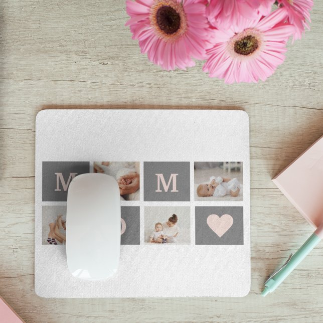 Modern Collage Photo Best Mum  Pink & Grey Gift Mouse Pad (Creator Uploaded)