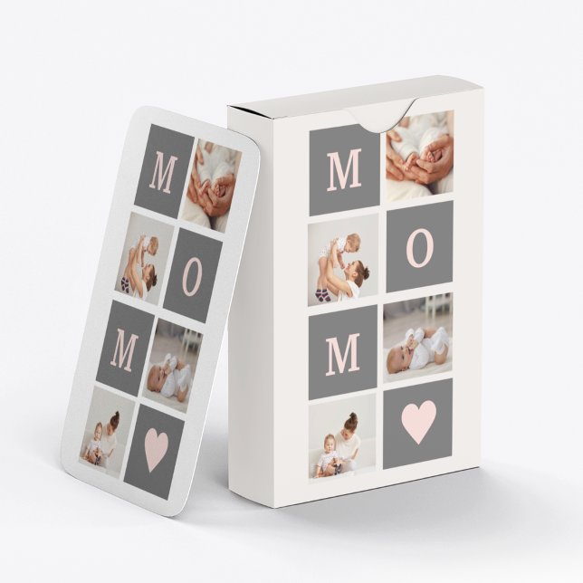 Modern Collage Photo Best Mum  Pink & Grey Gift Playing Cards (Creator Uploaded)