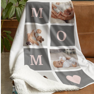 Modern Collage Photo Best Mum Pink & Grey Gift Sherpa Blanket