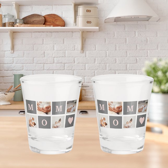 Modern Collage Photo Best Mum  Pink & Grey Gift Shot Glass (Creator Uploaded)