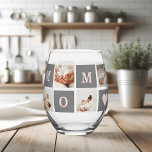 Modern Collage Photo Best Mum  Pink & Grey Gift Stemless Wine Glass<br><div class="desc">"Show your appreciation for the best mum in the world with this modern collage photo wine glass, featuring a charming pink and grey design! Perfect for sipping her favourite wine in style, this high-quality glass is a thoughtful gift that celebrates all the love and joy she brings to your life....</div>