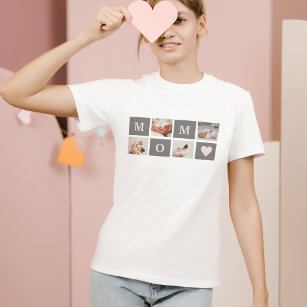 Modern Collage Photo Best Mum  Pink & Grey Gift T-Shirt