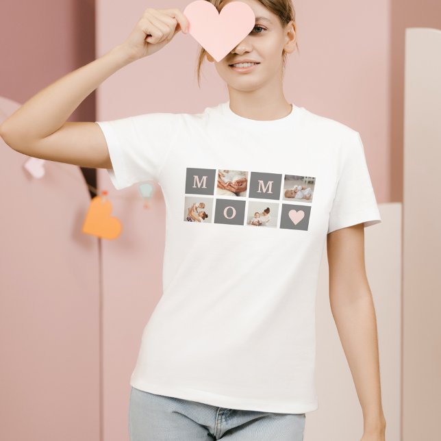 Modern Collage Photo Best Mum  Pink & Grey Gift T-Shirt (Creator Uploaded)