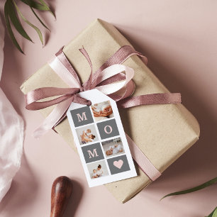 Modern Collage Photo Best Mum  Pink & Grey Gift Tags