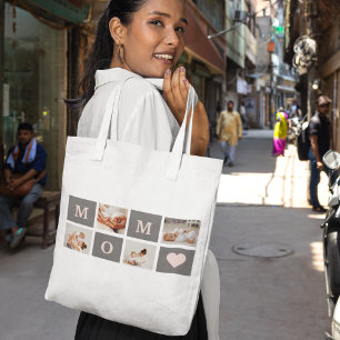 Modern Collage Photo Best Mum Pink & Grey Gift Tote Bag