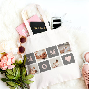 Modern Collage Photo Best Mum Pink & Grey Gift Tote Bag