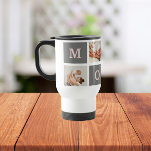 Modern Collage Photo Best Mum Pink & Grey Gift Travel Mug
