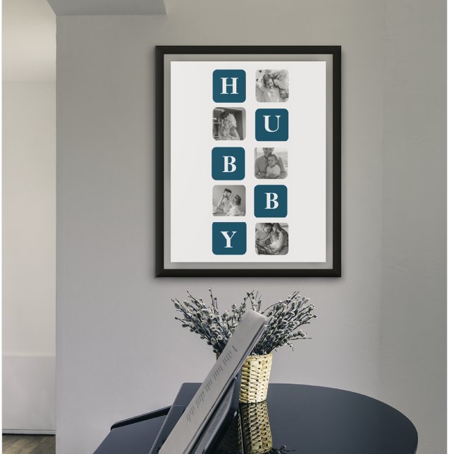 Modern Collage Photo Blue Best Hubby Ever Gift Poster (Creator Uploaded)