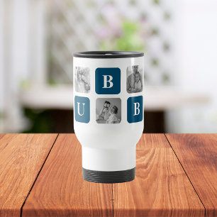 Modern Collage Photo Blue Best Hubby Ever Gift Travel Mug
