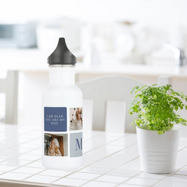 Modern Collage Photo & Blue Happy Fathers Day Gift 532 Ml Water Bottle (Creator Uploaded)