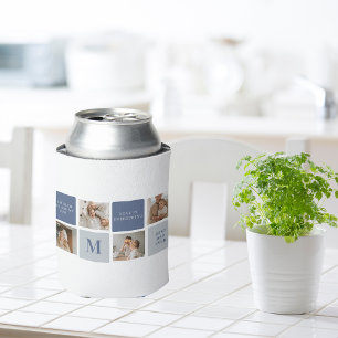 Modern Collage Photo & Blue Happy Fathers Day Gift Can Cooler